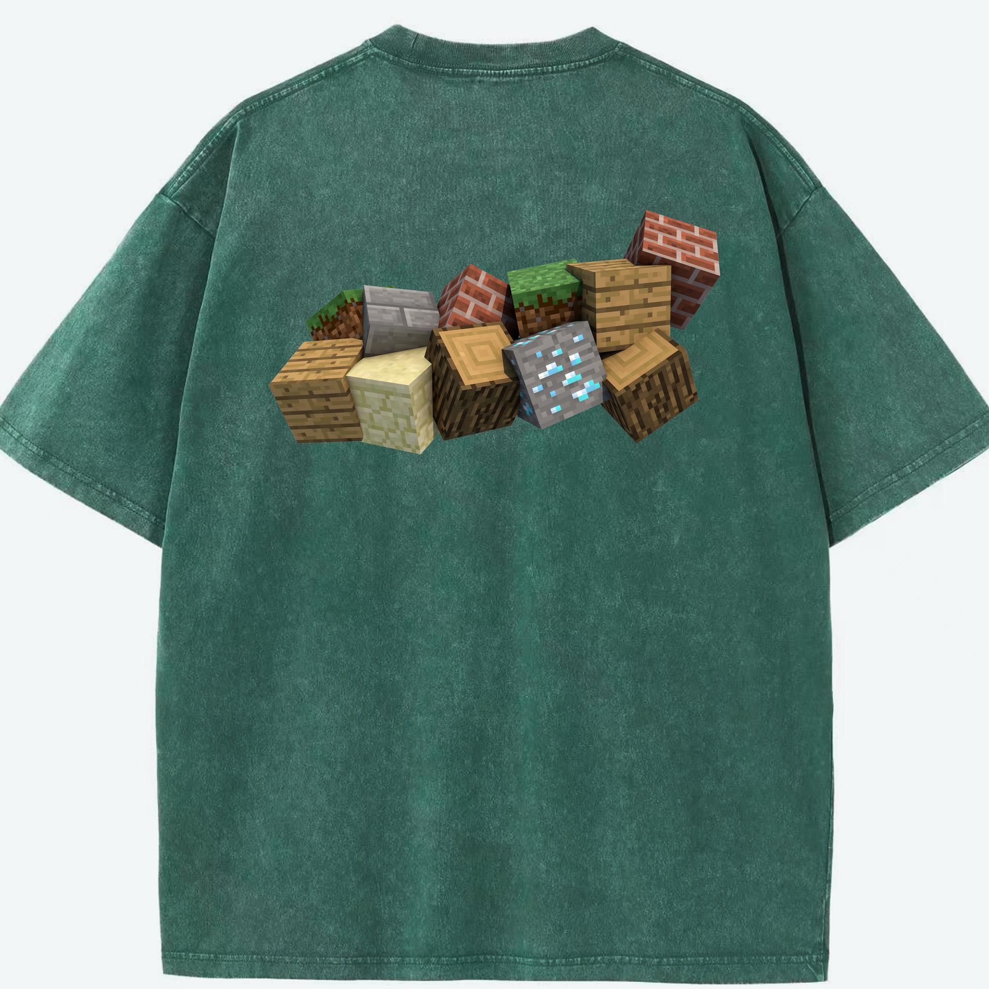 （画像用） マインクラフト ブロックの世界 Minecraft MC Block world 綿100% ヴィンテージ風 半袖Tシャツ（背面プリント）